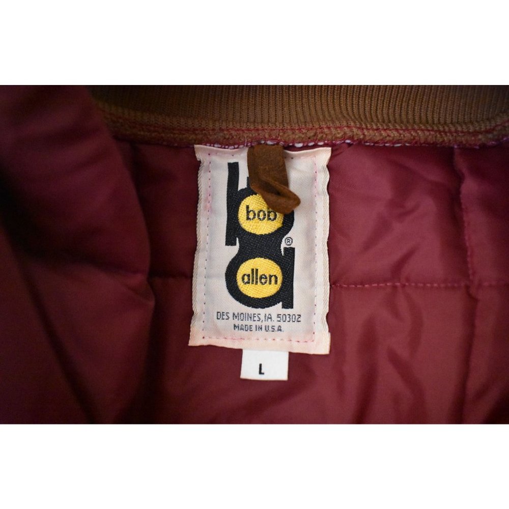 Vintage Men's Bob Allen Burgundy Puffer Hunting Jacket Suede Patches L - Picture 7 of 10